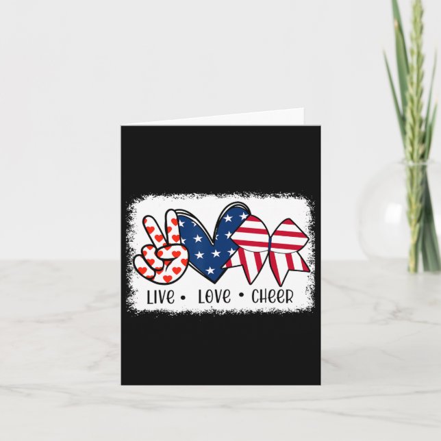 Peace Love Cheer Usa Flag 4th Of July Cheerleading Card (Front)