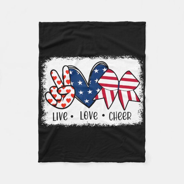 Peace Love Cheer Usa Flag 4th Of July Cheerleading Fleece Blanket (Front)