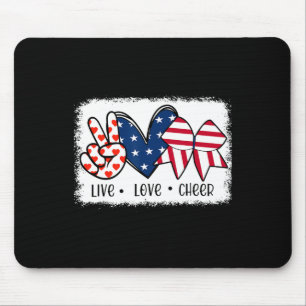 Peace Love Cheer Usa Flag 4th Of July Cheerleading Mouse Mat