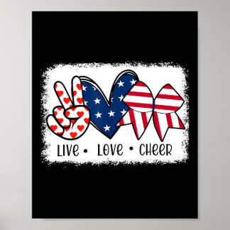 Peace Love Cheer Usa Flag 4th Of July Cheerleading Poster