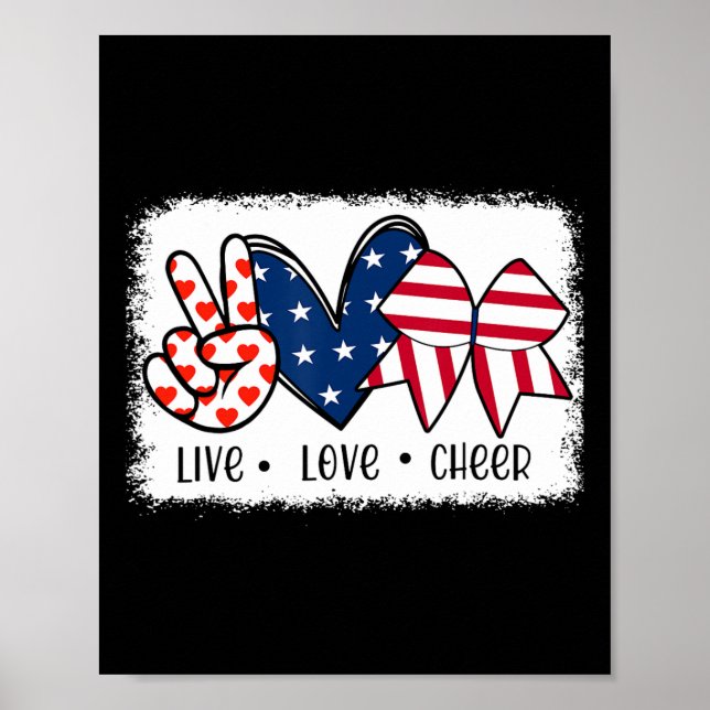 Peace Love Cheer Usa Flag 4th Of July Cheerleading Poster (Front)