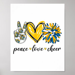 Peace Love Cheerleading Blue Yellow Poster