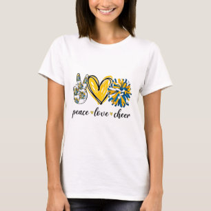 Peace Love Cheerleading Blue Yellow T-Shirt