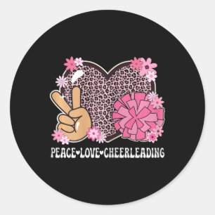 Peace Love Cheerleading Lover Leopard Print Cheerl Classic Round Sticker
