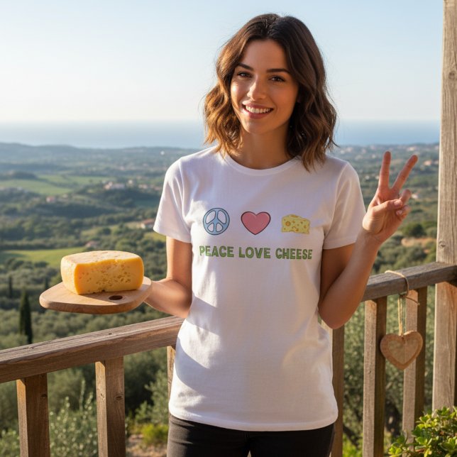 Peace Love Cheese T-Shirt (Peace love and cheese t-shirt.)