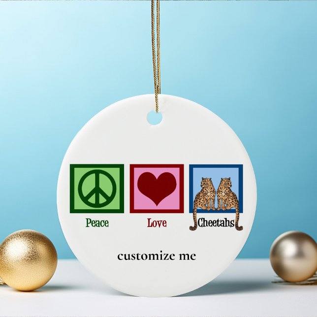 Peace Love Cheetahs Cute Custom Ceramic Tree Decoration (Creator Uploaded)