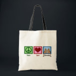 Peace Love Cheetahs Tote Bag<br><div class="desc">A peace sign,  heart,  and a cute cheetah.</div>
