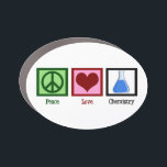 Peace Love Chemistry Car Magnet<br><div class="desc">If you are a scientist or need a geeky gift for the chemistry teacher in your life,  this cute design features a peace sign,  heart,  and chemicals in a beaker. A cool chem major present.</div>