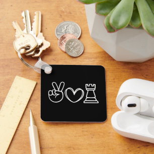 Peace Love Chess symbols board game strategy  Key Ring