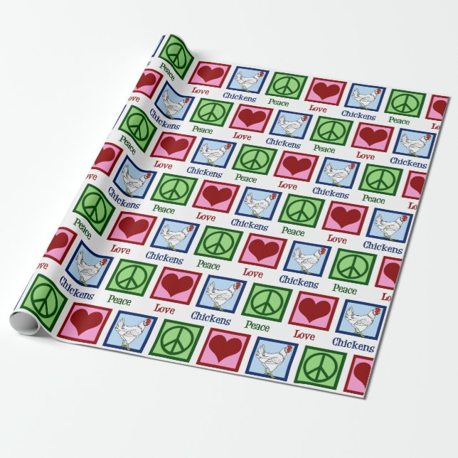 Peace Love Chickens Cute Chicken Christmas Wrapping Paper (Unrolled)
