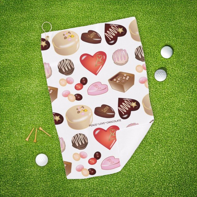 Peace Love Chocolate Heart Print  Golf Towel (Creator Uploaded)
