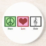 Peace Love Choir Coaster<br><div class="desc">A pretty peace sign, heart, and beautiful treble clef on a music staff. A cute Peace Love Choir gift for a member of a chorus or choir director. Beautiful chorale singer present for a soprano, alto, tenor, or bass.</div>