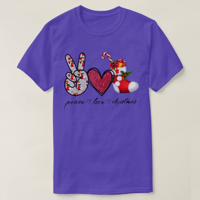 Peace Love Christmas Candy Cane Family Christmas H T-Shirt (Design Front)