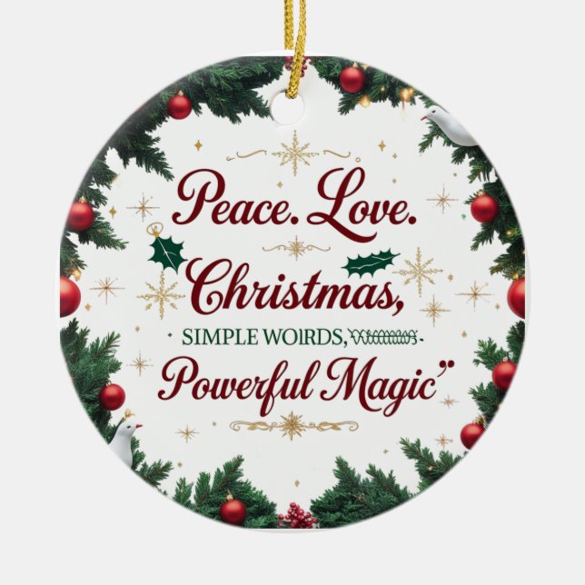 Peace Love Christmas Ceramic Ornament (Front)