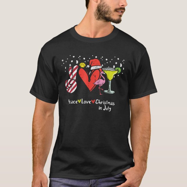 Peace Love Christmas In July Funny Summer Xmas Hip T-Shirt (Front)