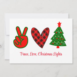 Peace Love Christmas Lights Red Green Holiday Card