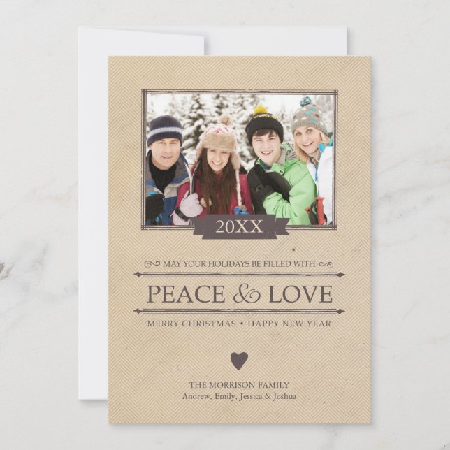 Peace & Love Christmas Photo Flat Card (Front)