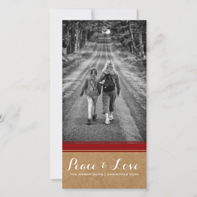 Peace & Love -Christmas Photo Paper Red Belt v3 Holiday Card (Front)