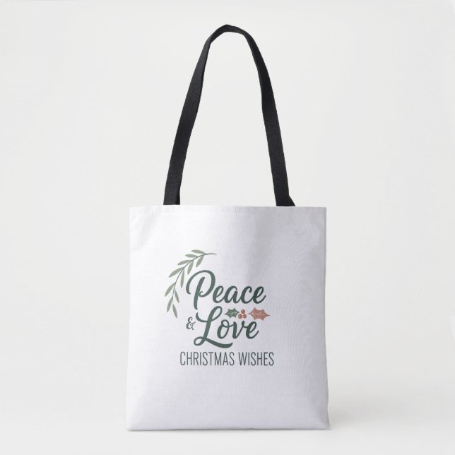 Peace & Love Christmas Tote Bag (Front)