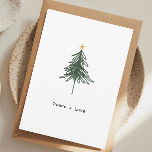 Peace & Love Christmas Tree Star Simple Minimalist Holiday Card
