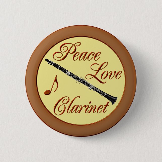 PEACE LOVE CLARINET 6 CM ROUND BADGE (Front)