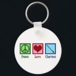 Peace Love Clarinet Key Ring<br><div class="desc">Peace Love Clarinet gift. A cute clarinet player keychain for orchestra or band featuring a pretty peace sign,  heart,  and the instrument.</div>