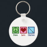 Peace Love Clarinet Key Ring<br><div class="desc">Peace Love Clarinet gift. A cute clarinet player keychain for orchestra or band featuring a pretty peace sign,  heart,  and the instrument.</div>