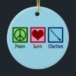 Peace Love Clarinets Ceramic Tree Decoration<br><div class="desc">Pretty Peace Love Clarinets gift. A cute clarinet player design for orchestra or band featuring a pretty peace sign,  heart,  and the instrument.</div>