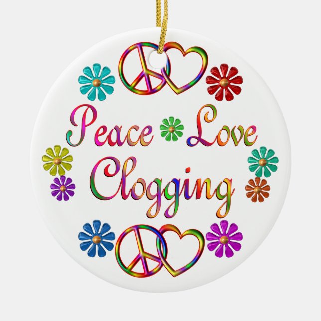PEACE LOVE CLOGGING CERAMIC TREE DECORATION (Front)