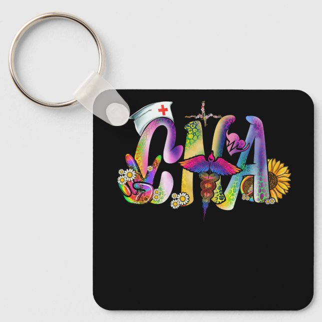 Peace Love CNA Nurse Certified Nursing Assistant L Key Ring (Front)