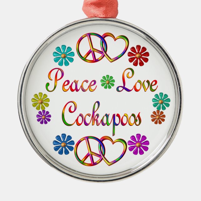 PEACE LOVE COCKAPOOS METAL TREE DECORATION (Front)