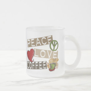 PEACE LOVE COFFEE 2 FROSTED GLASS COFFEE MUG