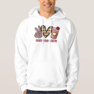 Peace Love Coffee Pink Leopard Valentines Day Prem Hoodie