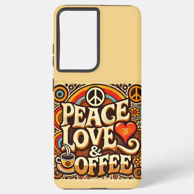 Peace, Love, & Coffee Retro Samsung Phone Case (Back)