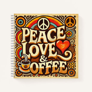 Peace, Love, & Coffee Retro Spiral Notebook