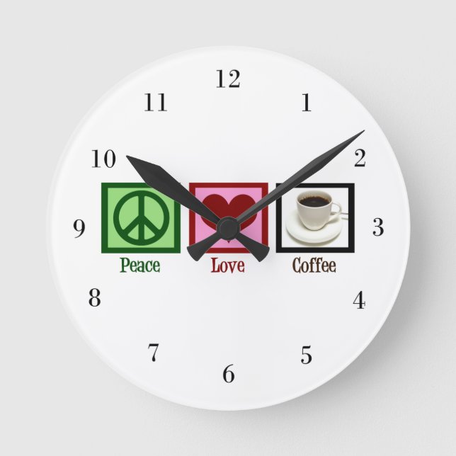 Peace Love Coffee Round Clock (Front)