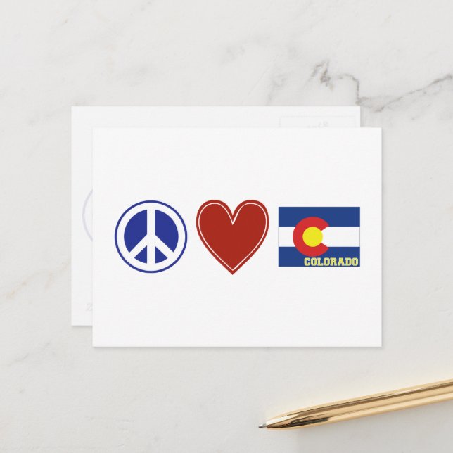 Peace Love Colorado Map Shaped State Flag Postcard (Front/Back In Situ)