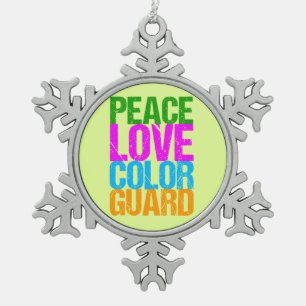 Peace Love Colour Guard Snowflake Pewter Christmas Ornament
