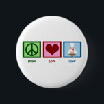 Peace Love Cook 6 Cm Round Badge<br><div class="desc">A peace sign,  heart,  and a professional chef cooking a meal.</div>
