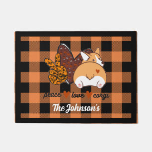 Peace Love Corgi Door Mat