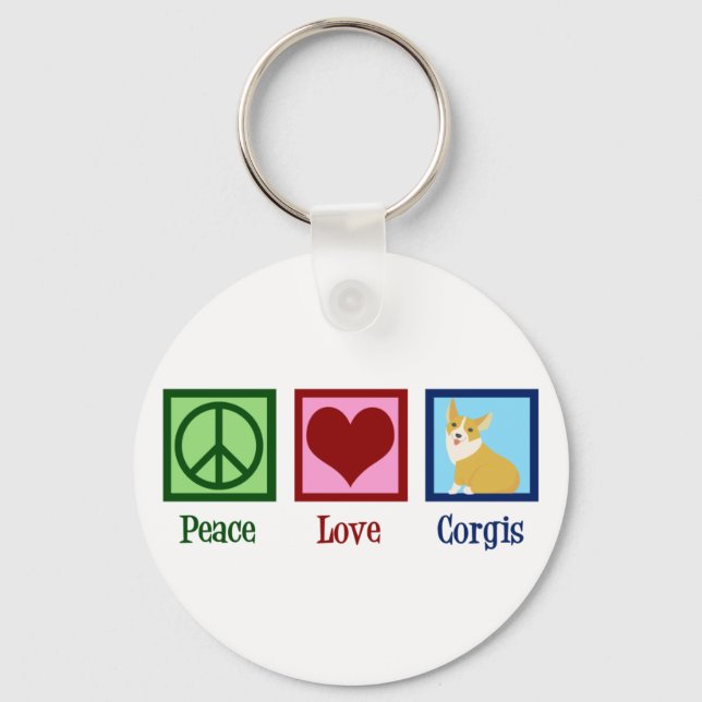Peace Love Corgi Photograph Key Ring (Front)