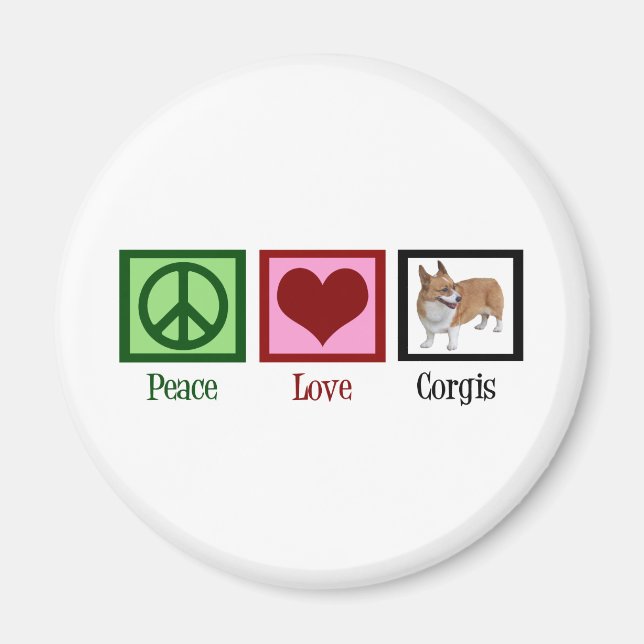 Peace Love Corgi Photograph Magnet (Front)