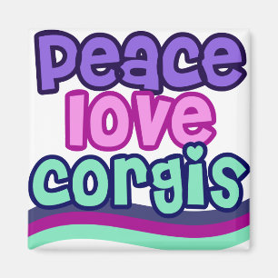 Peace Love Corgi Retro Magnet