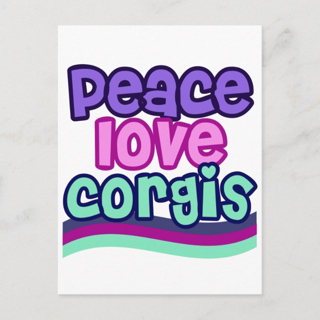 Peace Love Corgi Retro Postcard (Front)