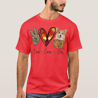 Peace Love Corgi Scarf Leopard Autumn Thanksgiving T-Shirt