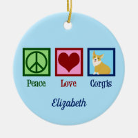 Peace Love Corgis Cute Blue Custom Corgi Christmas