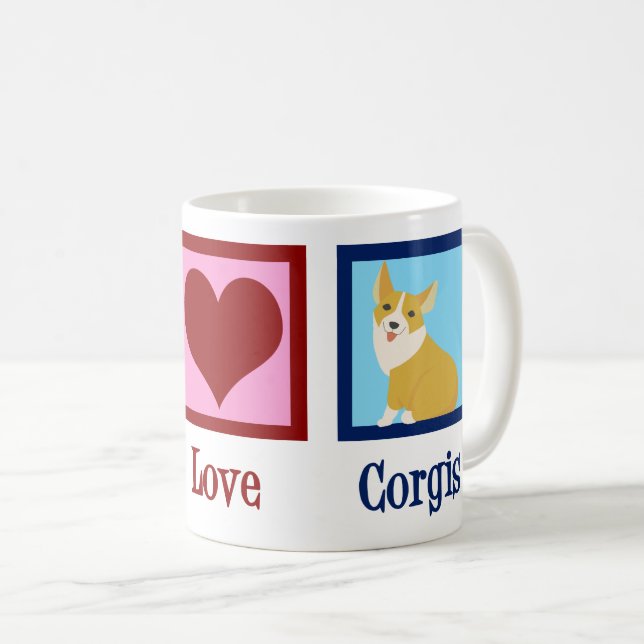 Peace Love Corgis Cute Pembroke Welsh Corgi Coffee Mug (Front Right)