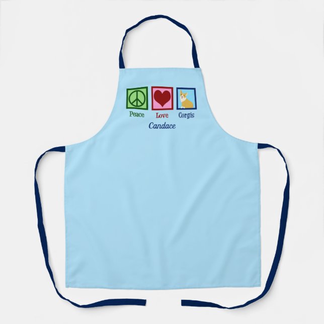 Peace Love Corgis Cute Pembroke Welsh Corgi Custom Apron (Front)