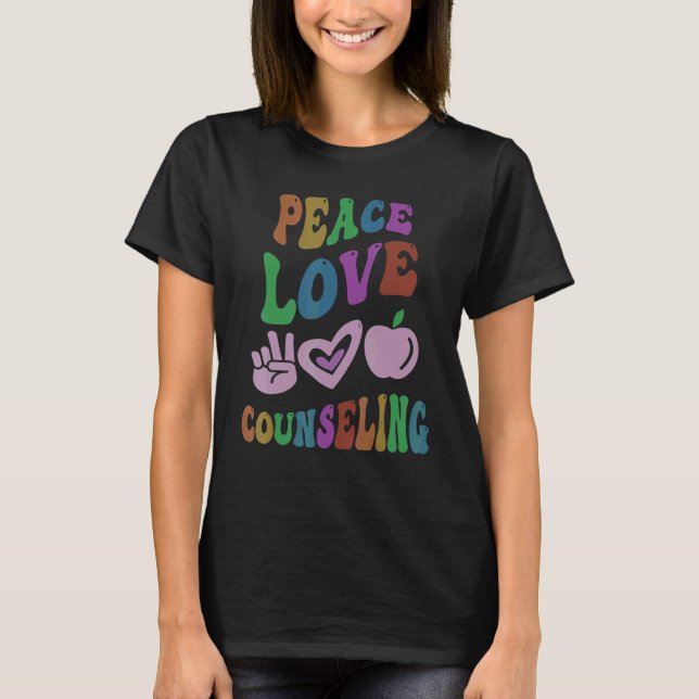 PEACE LOVE COUNSELING Retro Counselor Groovy Schoo T-Shirt (Front)