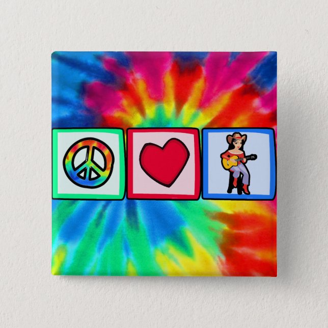 Peace, Love, Country Music 15 Cm Square Badge (Front)